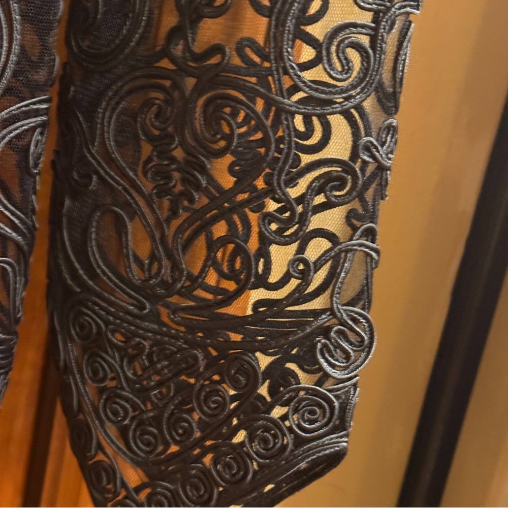 Sheer Embroidered Black Long-Sleeve Top - Picture 6 of 16